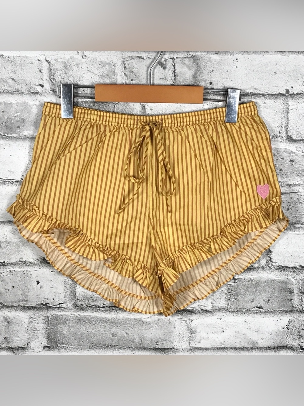 NWT - Spell Yellow Striped Ruffle Hem Shorts